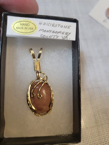 Custom Wire Wrapped Pink Hokie Stone Virginia Tech Quarries Necklace/Pendant 14kgf