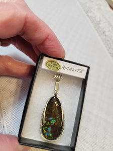 Custom Wire Wrapped Ammolite Necklace/Pendant Sterling Silver