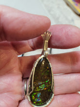 Load image into Gallery viewer, Custom Wire Wrapped Ammolite Necklace/Pendant Sterling Silver