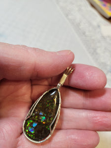 Custom Wire Wrapped Ammolite Necklace/Pendant Sterling Silver