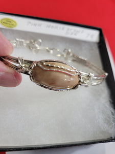 Custom Wire Wrapped Pink Hokie Stone Bracelet Size 7 1/4 Sterling Silver