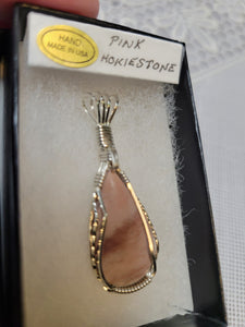 Custom Wire Wrapped Pink Hokie Stone Unpolished Necklace/Pendant Sterling Silver