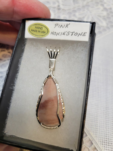 Custom Wire Wrapped Pink Hokie Stone from Virginia Tech Quarries Unpolished Necklace/Pendant Sterling Silver