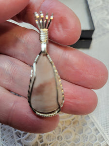 Custom Wire Wrapped Pink Hokie Stone Unpolished Necklace/Pendant Sterling Silver
