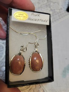 Custom Wire Wrapped Pink Hokie Stone from Virginia Tech Quarries Earrings Sterling Silver