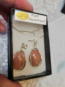 Custom Wire Wrapped Pink Hokie Stone from Virginia Tech Quarries Earrings Sterling Silver