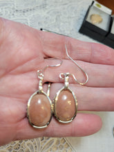 Load image into Gallery viewer, Custom Wire Wrapped Pink Hokie Stone from Virginia Tech Quarries Earrings Sterling Silver