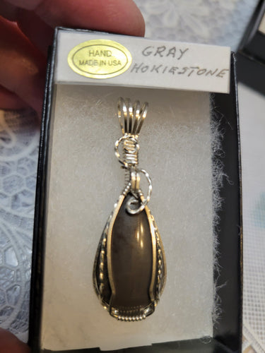 Custom Wire Wrapped Gray Hokie Stone from Virginia Tech Quarries Necklace/Pendant Sterling Silver