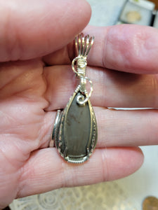 Custom Wire Wrapped Gray Hokie Stone Necklace/Pendant Sterling Silver