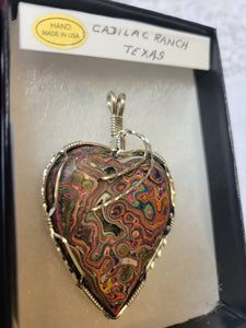 Custom Wire Wrapped Cadilac Ranch Texas Heart Necklace/Pendant Sterling Silver