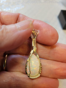 Custom Wire Wrapped Synthetic Opal Necklace/Pendant Sterling Silver