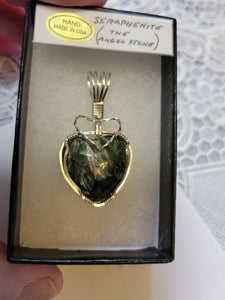 Custom Wire Wrapped Seraphenite (Angel Stone) Heart Necklace/Pendant Sterling Silver