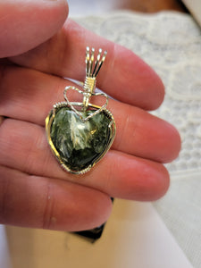 Custom Wire Wrapped Seraphenite (Angel Stone) Heart Necklace/Pendant Sterling Silver