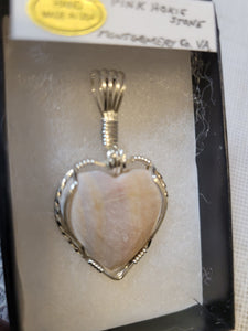 Custom Wire Wrapped Unpolished Pink Hokie Stone Virginia Tech Quarries Necklace/Pendant Sterling/Silver