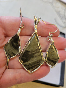 Custom Wire Wrapped Columbia Iron Ore Furnace Slag Set: Earrings, Necklace/Pendant Sterling Silver