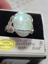 Load image into Gallery viewer, Custom Wire Wrapped White Synthetic Opal Ring Size 8 Sterling Silver
