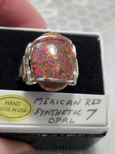 Load image into Gallery viewer, Custom Wire Wrapped Mexican Synthetic Opal Ring Size 7 Sterling Silver