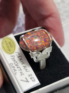 Custom Wire Wrapped Mexican Synthetic Opal Ring Size 7 Sterling Silver