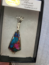 Load image into Gallery viewer, Custom Wire Wrapped Purple Dahlia Kingman Turquoise Necklace/Pendant Sterling Silver