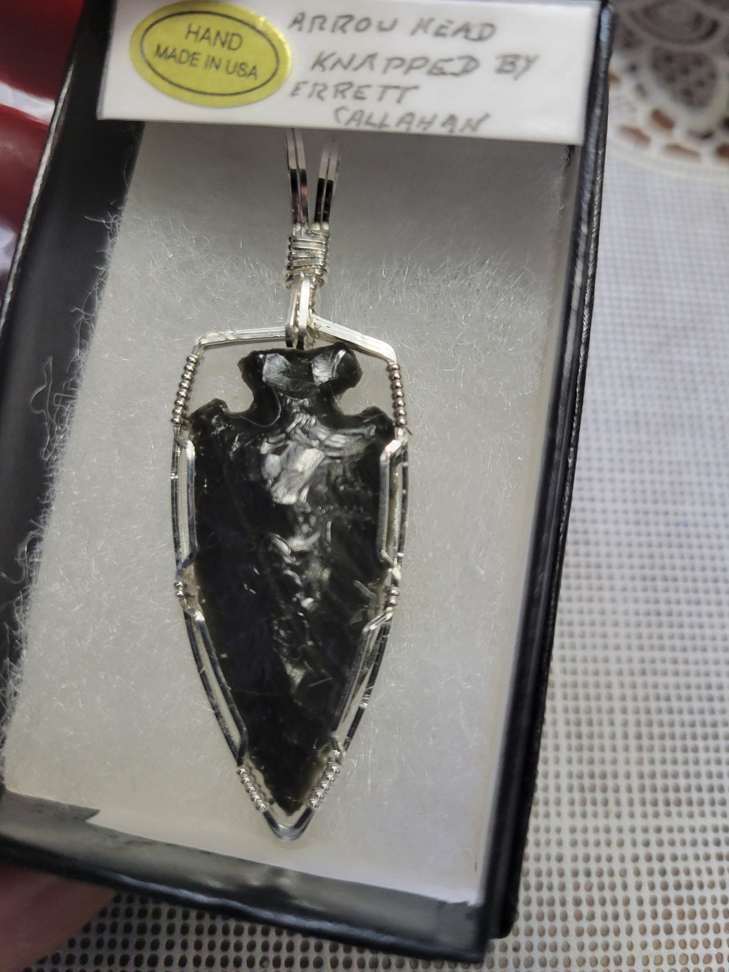 Black Obsidian Arrowhead Necklace Handcrafted Wire Wrapped 