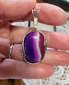 Custom Wire Wrapped Banded Agate Necklace/Pendant Sterling Silver