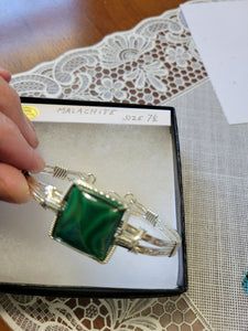 Custom Wire Wrapped Malachite Bracelet Size 7 1/2 Sterling Silver