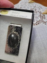 Load image into Gallery viewer, Custom Cut &amp; Polished Gray Hokie Stone Silver Tone Money Clip