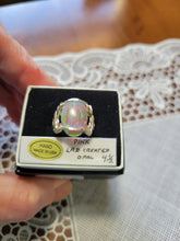 Load image into Gallery viewer, Custom Wire Wrapped Pink Lab Created (Synthetic) Opal Ring Size 4 1/2 Sterling Silver