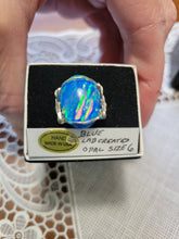 Load image into Gallery viewer, Custom Wire Wrapped Blue Lab Created (Synthetic) Opal Ring Size 6 Sterling Silver