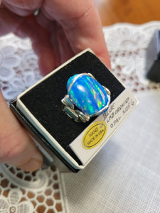 Custom Wire Wrapped Blue Lab Created (Synthetic) Opal Ring Size 6 Sterling Silver