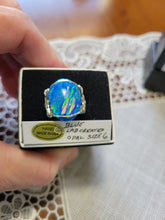 Load image into Gallery viewer, Custom Wire Wrapped Blue Lab Created (Synthetic) Opal Ring Size 6 Sterling Silver