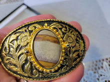 Load image into Gallery viewer, Custom Cut &amp; Polished Arizona Sandstone Belt Buckle Gold/Black Tone Made in USA