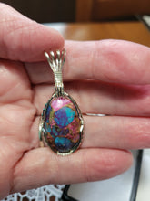 Load image into Gallery viewer, Custom Wire Wrapped Purple Dahlia &amp; Kingman Turquoise Necklace/Pendant Sterling Silver