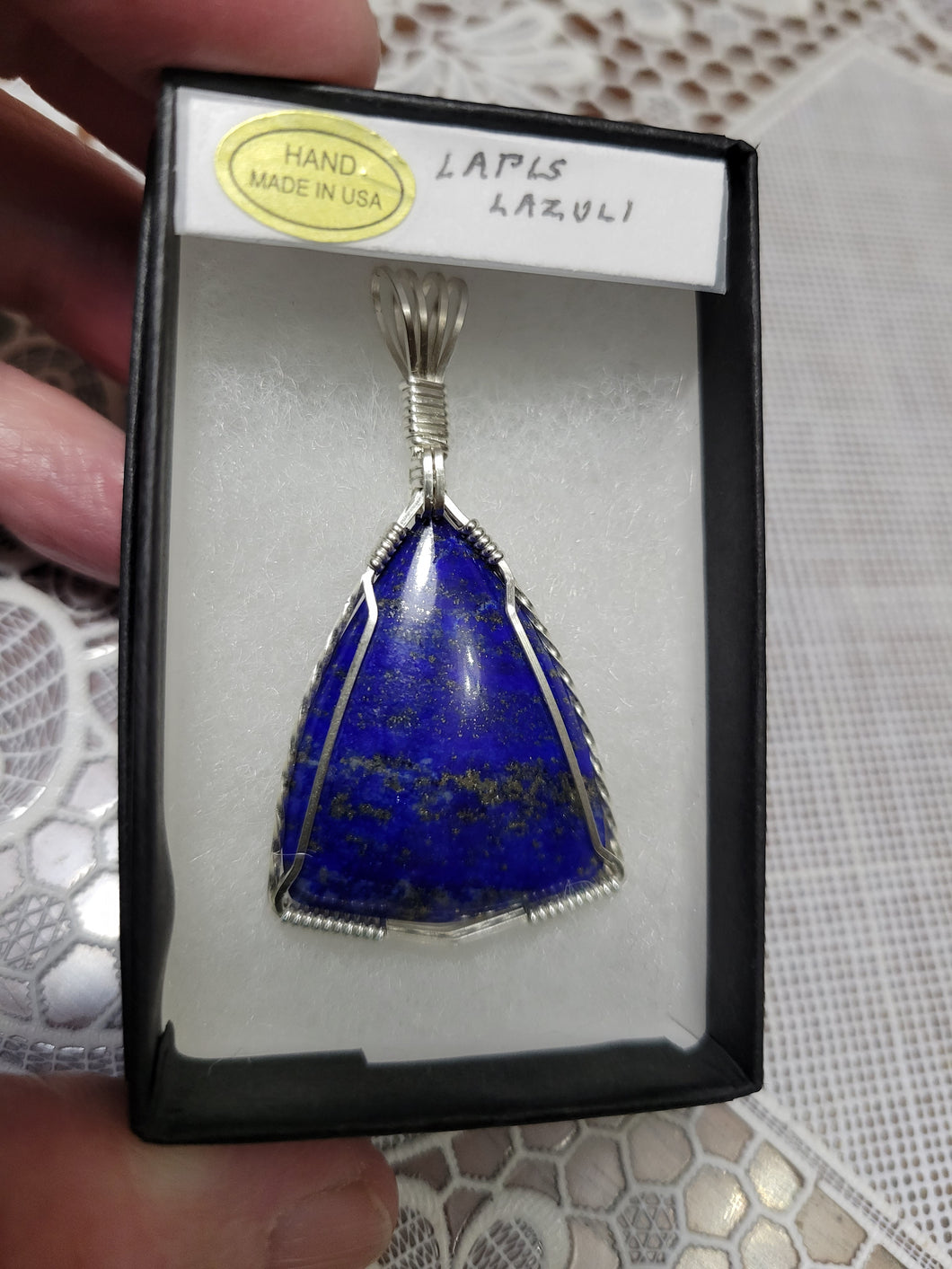Custom Cut & Polished Wire Wrapped Lapis Lazuli Necklace/Pendant Sterling Silver