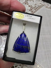 Load image into Gallery viewer, Custom Cut &amp; Polished Wire Wrapped Lapis Lazuli Necklace/Pendant Sterling Silver