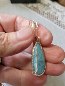Custom Wire Wrapped Larimar Necklace/Pendant Sterling Silver