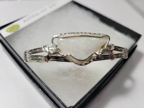 Custom Wire Wrapped Lightning Ridge Australian Opal Bracelet Size 6 1/4  Sterling Silver