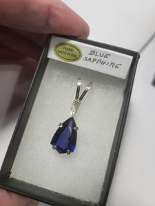 Custom Wire Wrapped Faceted Blue Sapphire Necklace/Pendant Sterling Silver