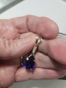 Custom Wire Wrapped Faceted Blue Sapphire Necklace/Pendant Sterling Silver