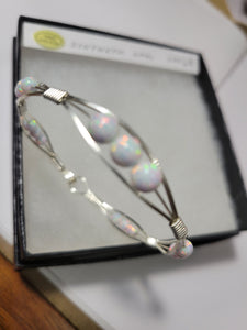 Custom Wire Wrapped Synthetic Opal Bracelet Size 6 3/4 Sterling Silver