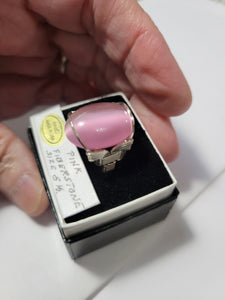Custom Wire Wrapped Pink Fiberstone Ring Size 5 1/2 Sterling Silver