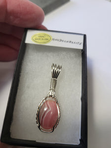 Custom Wire Wrapped Rhodochrosite Necklace/Pendant Sterling Silver