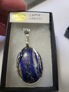 Custom Wire Wrapped Lapis Lazuli Necklace/Pendant Sterling Silver