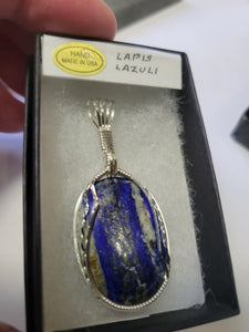 Custom Wire Wrapped Lapis Lazuli Necklace/Pendant Sterling Silver