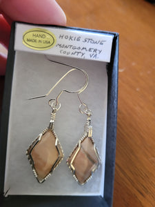 Custom Cut Polished Wire Wrapped Virginia Tech Hokie Stone Earrings Sterling Silver