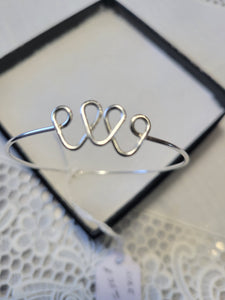 Custom Wire Wrapped Sterling Silver Triple Heart Bracelet Size 8 1/2