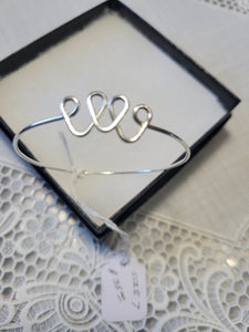 Custom Wire Wrapped Triple Heart Sterling Silver Bracelet Size 7