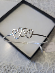 Custom Wire Wrapped Triple Heart Sterling Silver Bracelet Size 6 3/4