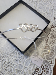 Custom Wire Wrapped Sterling Silver Triple Heart Bracelet Size 8 1/2