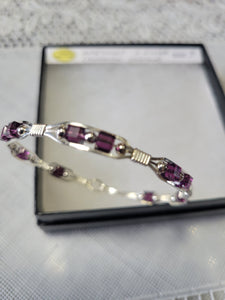 Custom Wire Wrapped Amethyst Crystal Sterling Silver Bracelet Size 7